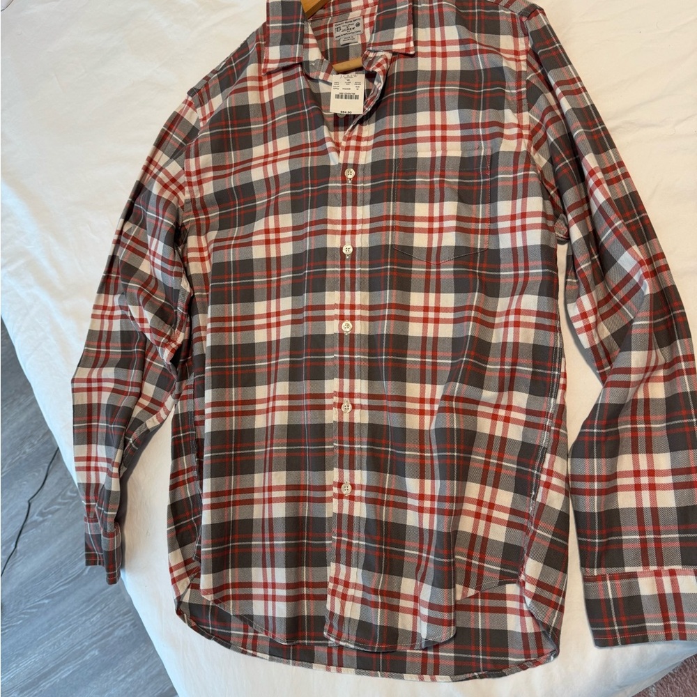 J. Crew Red and White Casual Button Down Shirt